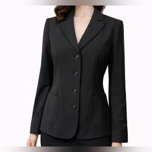 Elie Tahari Suit Jacket Blazer 8 Black Stretch Virgin Wool Minimalist Core